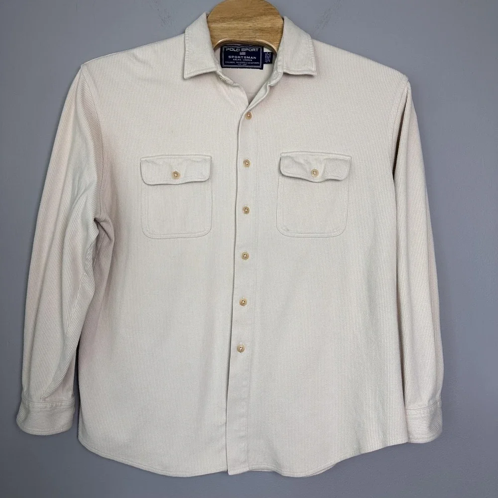 Polo Sport Ralph Lauren Shirt‎ Men XL Ribbed Cotton Button Up Pocket 90s Y2K